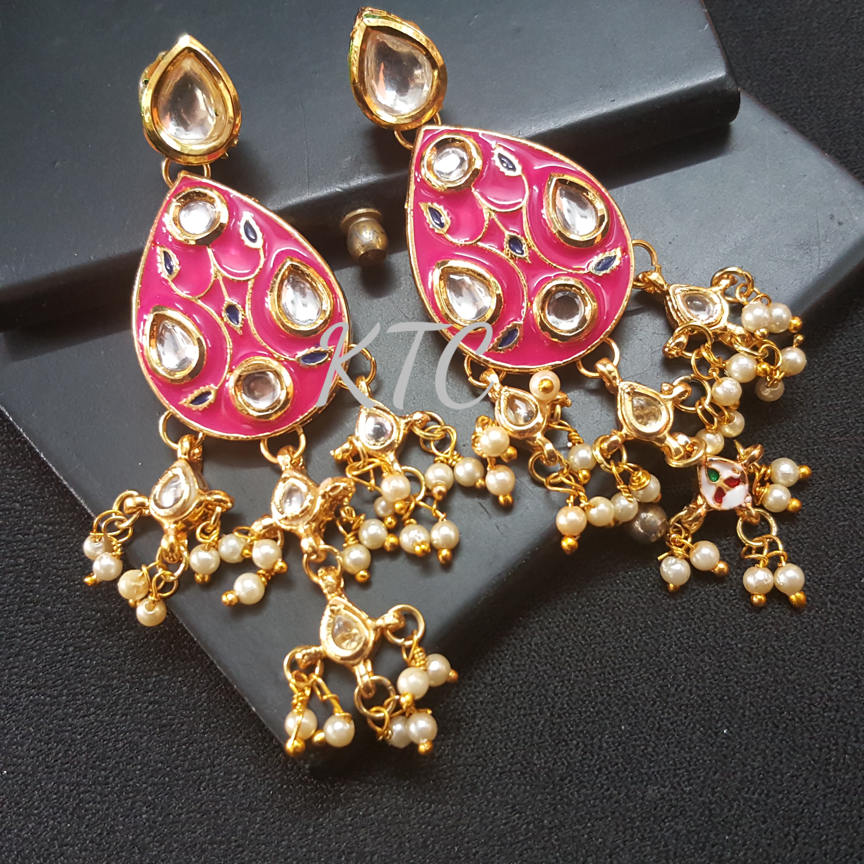 Pink Meena Designer Earing